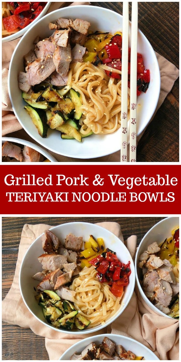 Grilled Pork and Vegetable Teriyaki Noodle Bowls recipe from RecipeGirl.com #grilling #pork #teriyaki #dinner #easy #recipe #RecipeGirl
