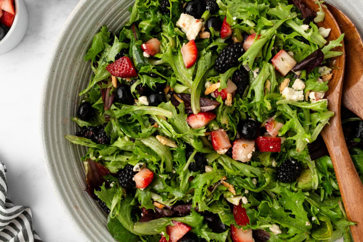 half bowl peek at triple berry salad