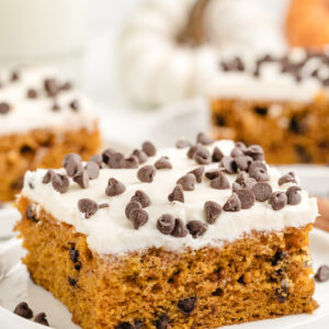 chocolate chip pumpkin bar with frosting