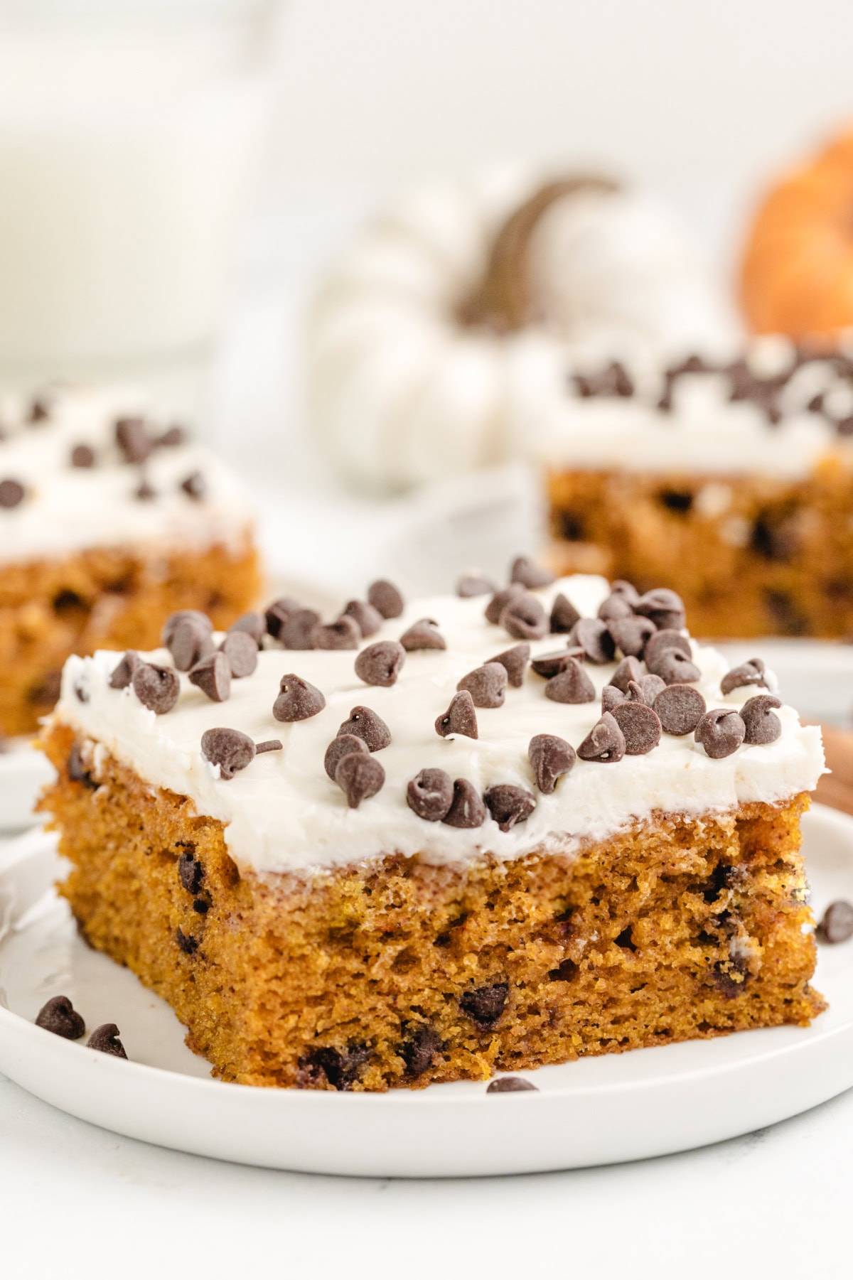chocolate chip pumpkin bar with frosting