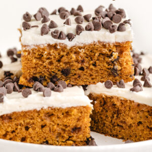 pinterest image for chocolate chip pumpkin bars