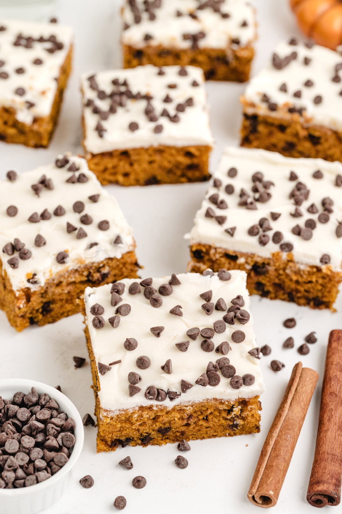 frosted chocolate chip pumpkin bars