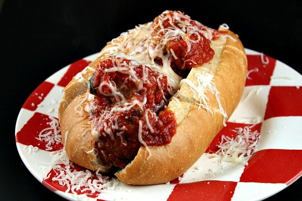 Best Homemade Meatballs in a sub sandwich