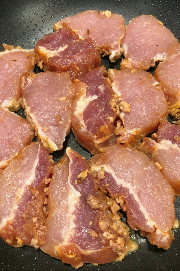 Pork Loin cooking in a skillet