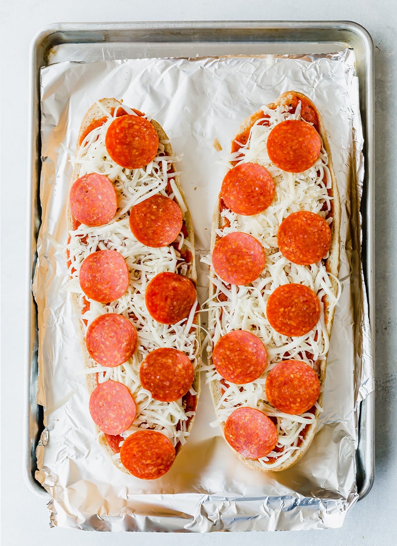 French Bread Pizza with Pepperoni ready for the oven