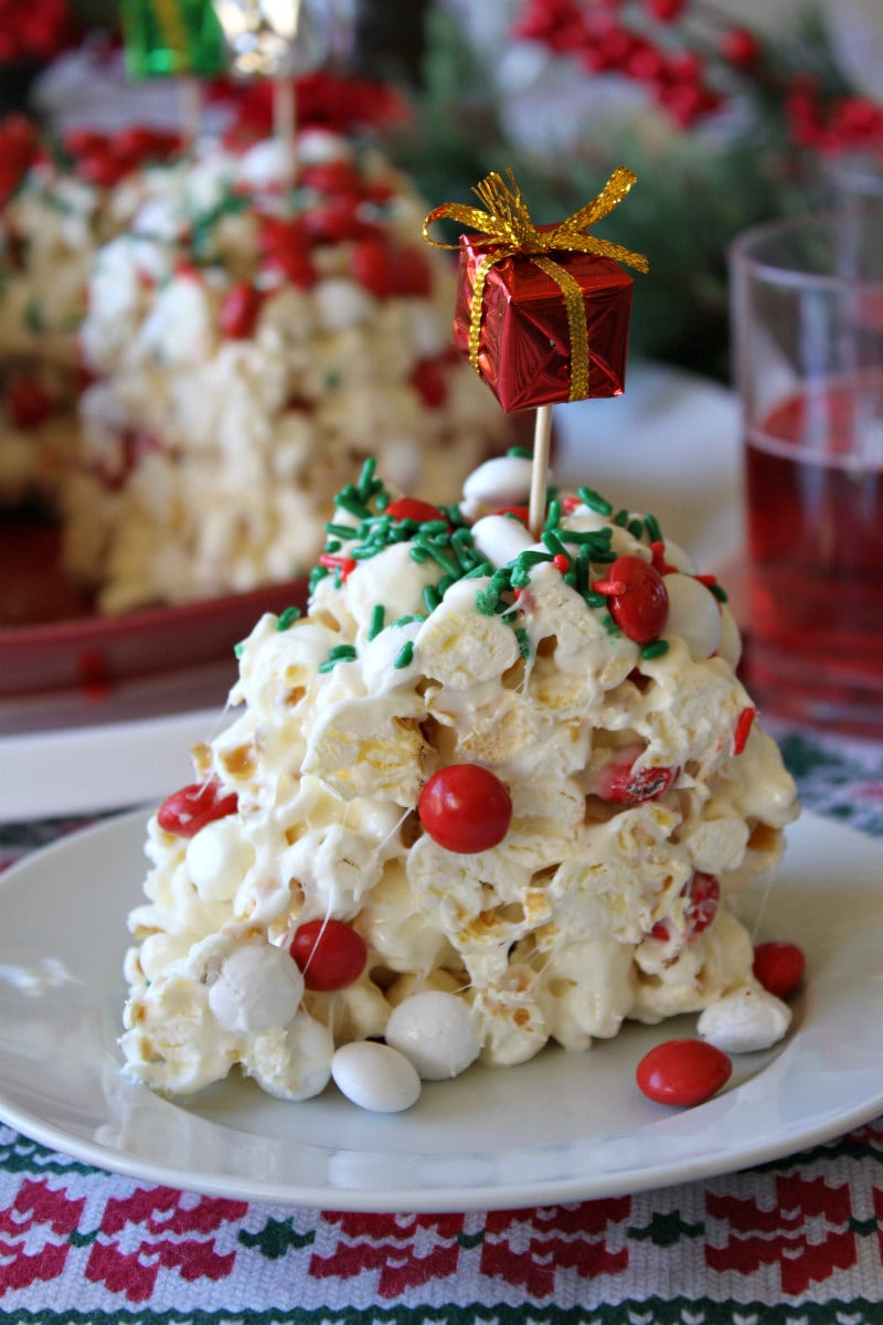Slice of Holiday Marshmallow Popcorn Cake