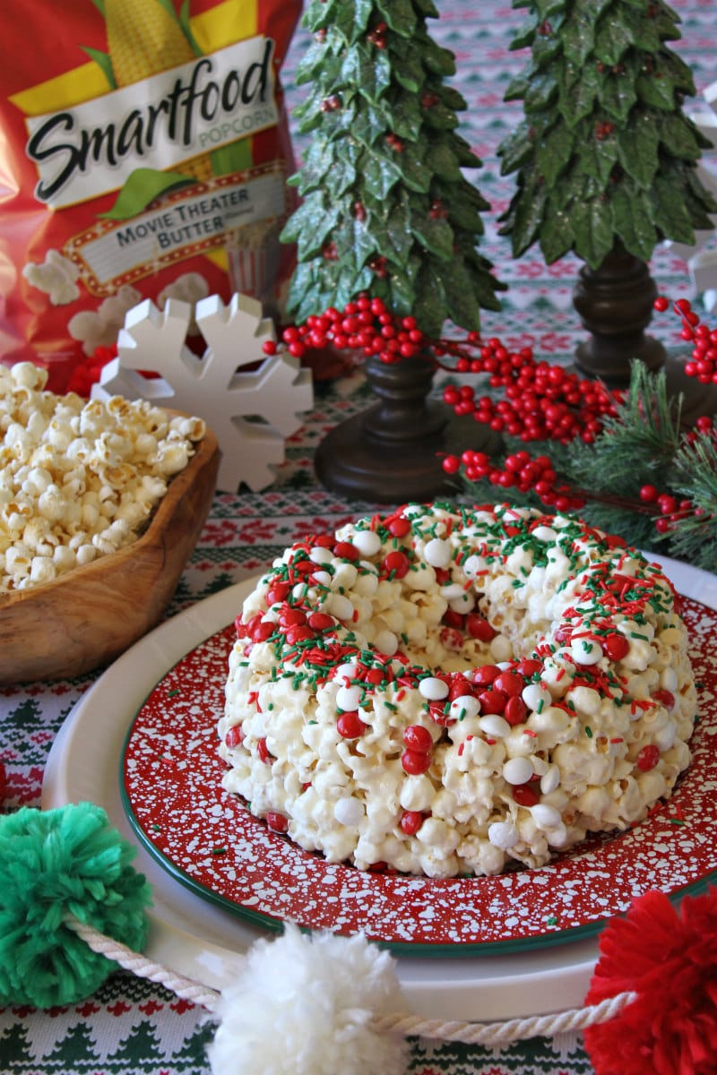 Holiday Marshmallow Popcorn Cake