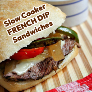 pinterest image for slow cooker french dip sandwiches