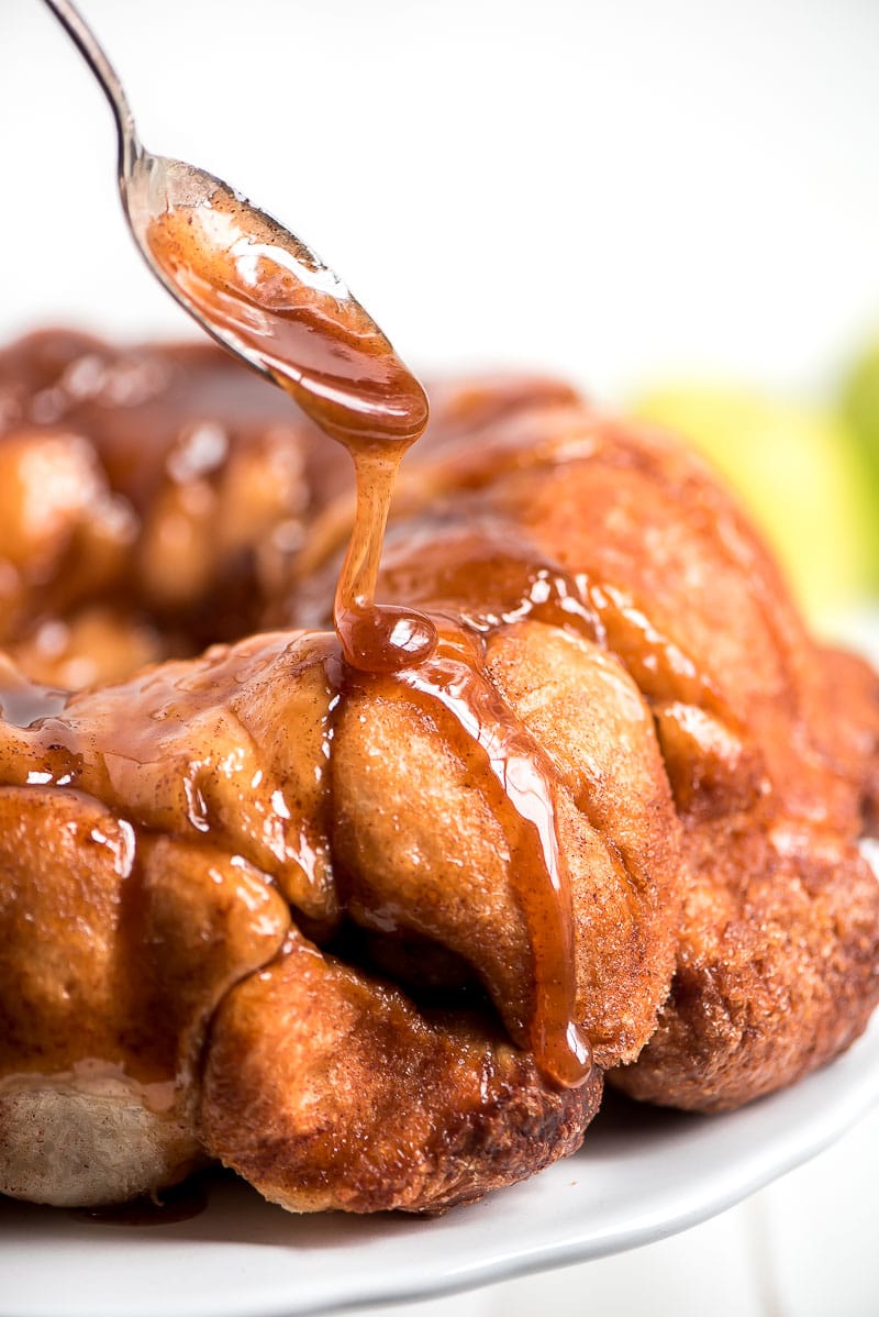 Drizzling Caramel Apple Monkey Bread with Cinnamon Glaze