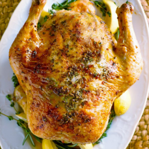 pinterest image for roasted chicken with lemon curd