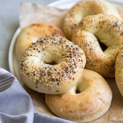 platter of 2 Ingredient Bagels with decorative napkin