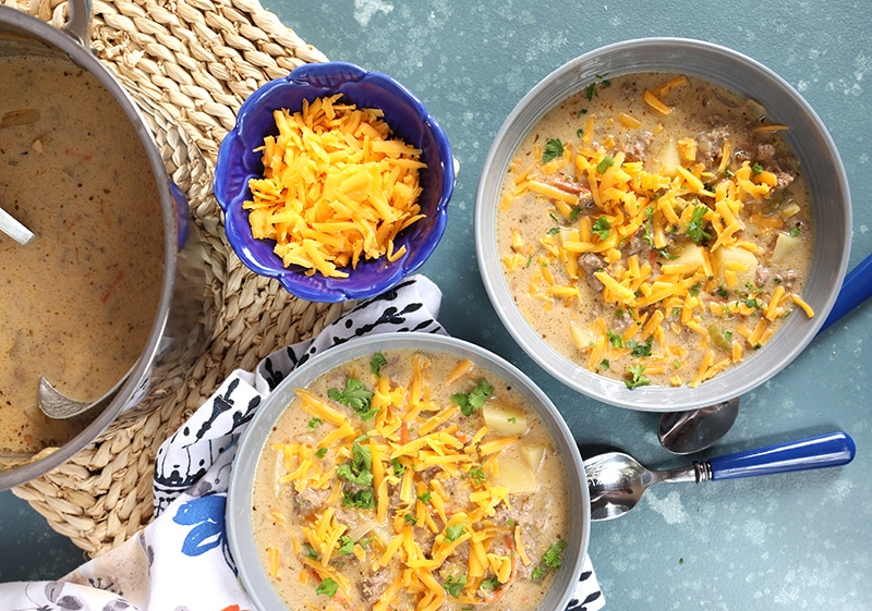 Bowls of Easy Cheeseburger Soup