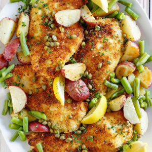 pinterest image for crispy chicken schnitzel