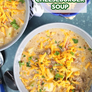 pinterest image for easy cheeseburger soup