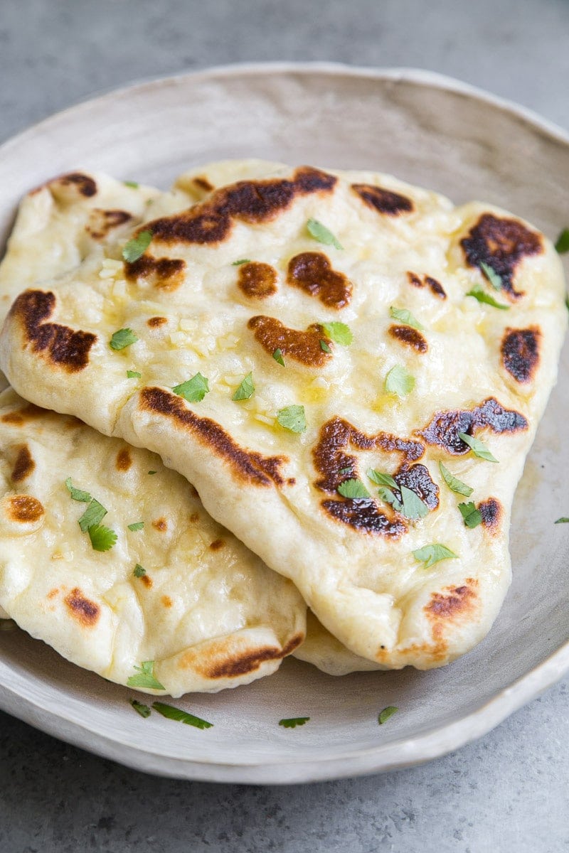 Garlic Naan Bread on a Plate