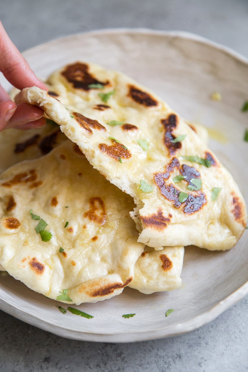 Garlic Naan Bread on a Plate