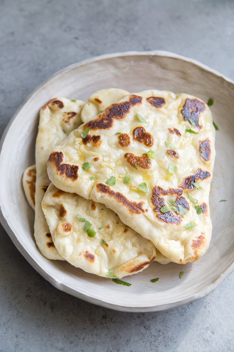 Plate of Garlic Naan Bread