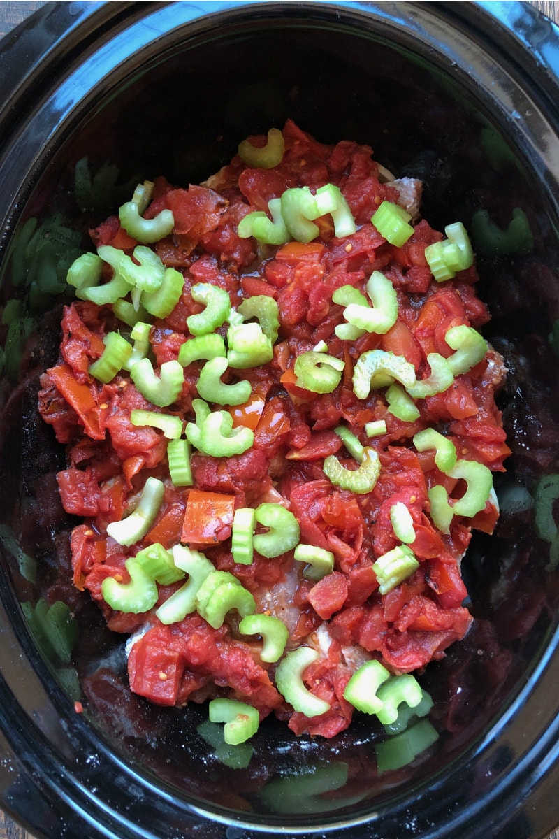 Slow Cooked Swiss Pork ready for the slow cooker