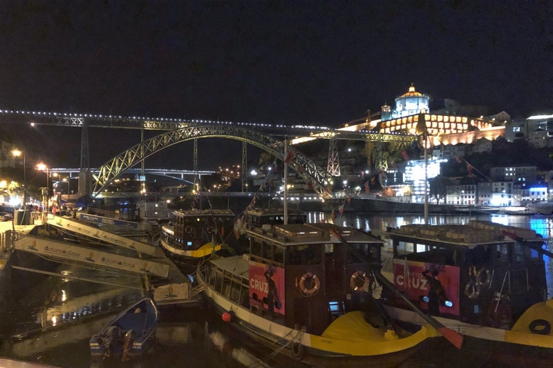 Night view of waterfront in Porto, Portugal