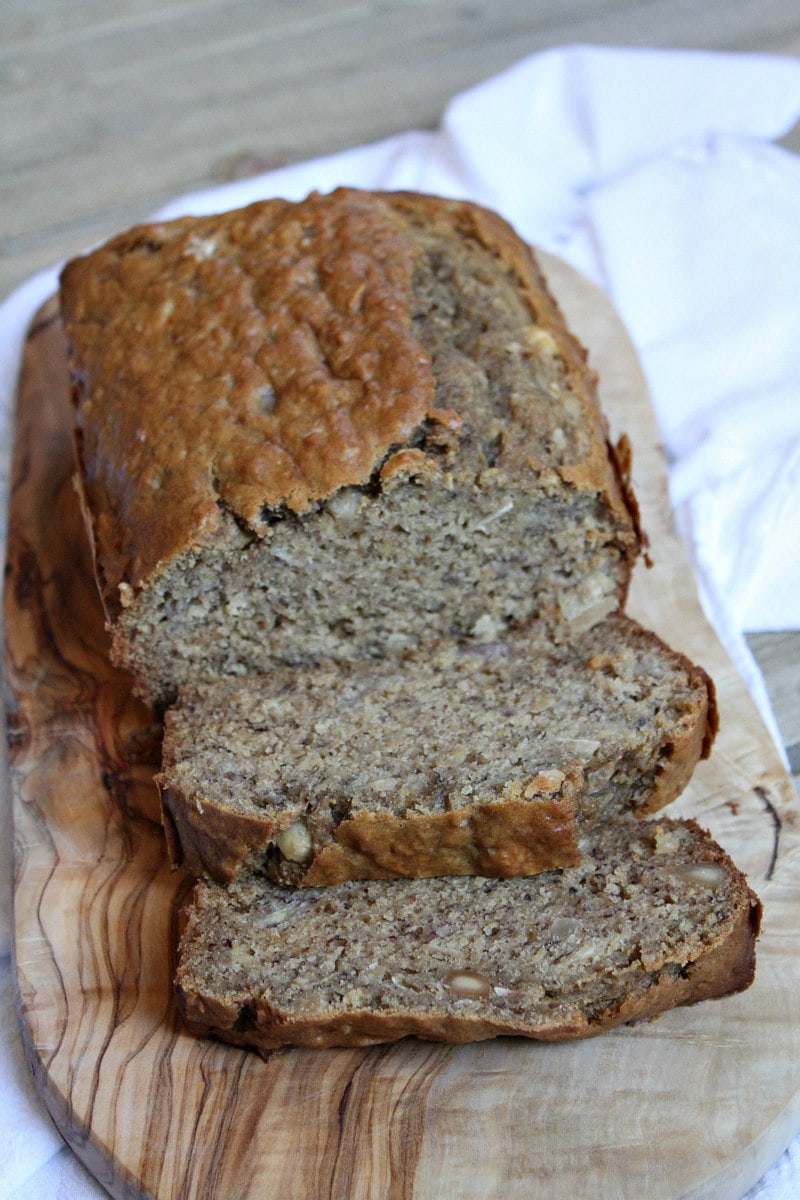 Sliced loaf of Coconut Banana Bread