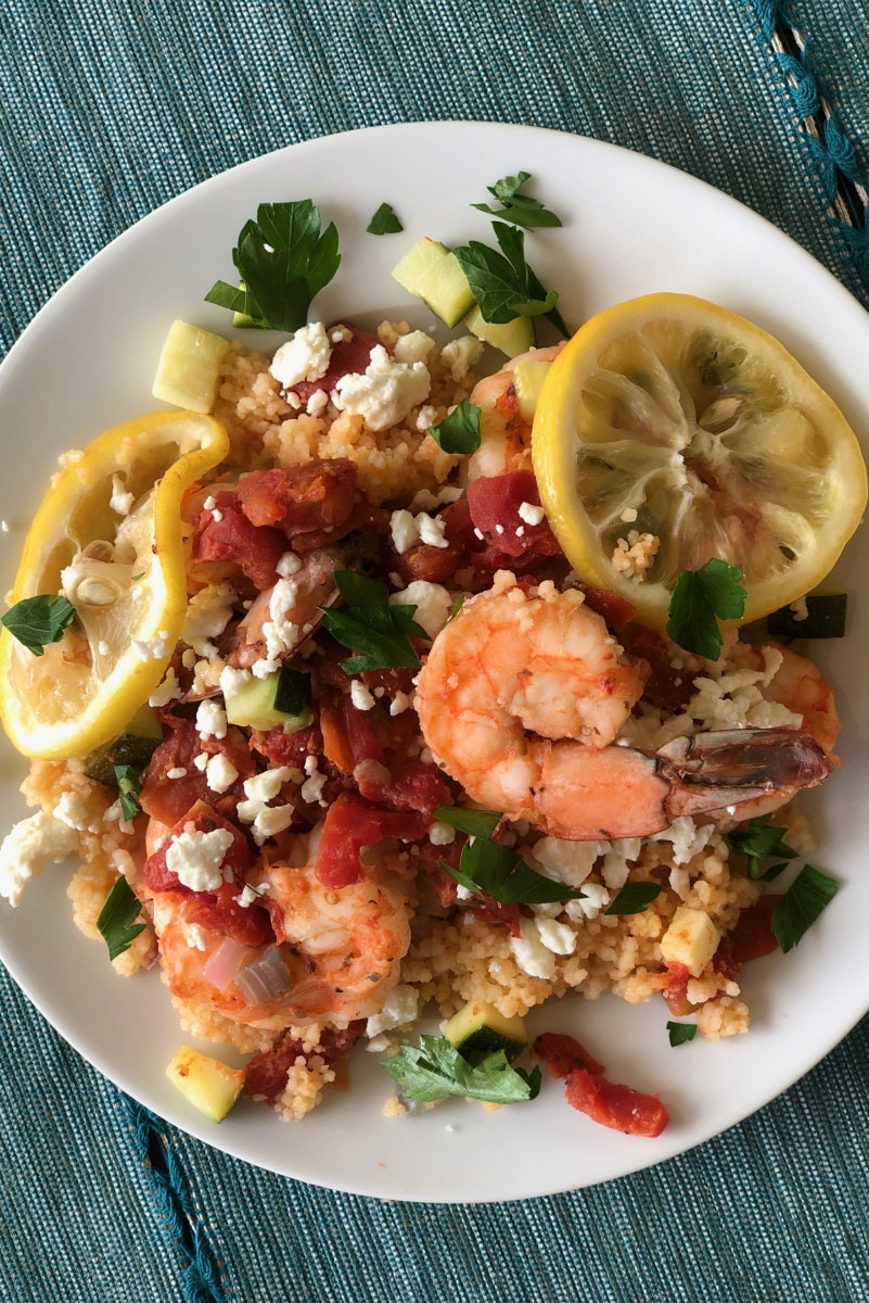 Mediterranean Shrimp Foil Packets served on a plate