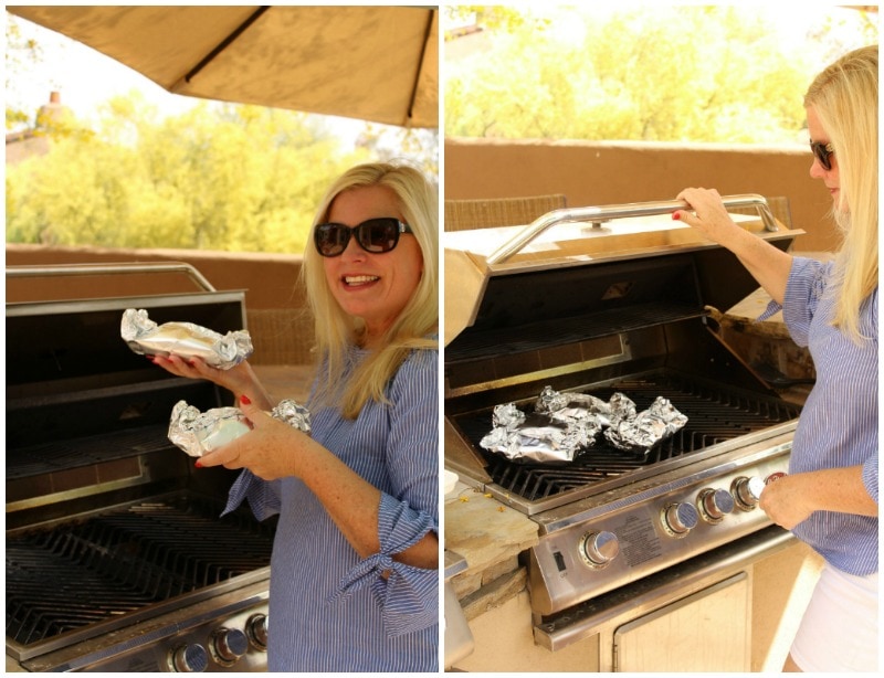Making Mediterranean Shrimp Foil Packets on the grill