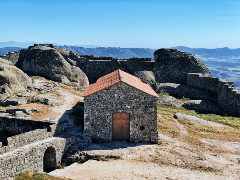 castle remains at the top of Monsanto, Portugal