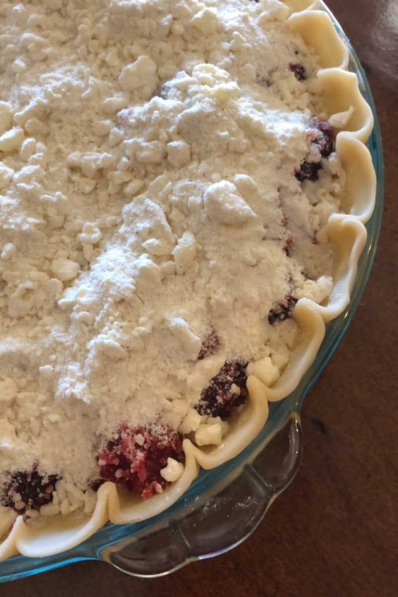 Crumb topping on Three Berry Pie