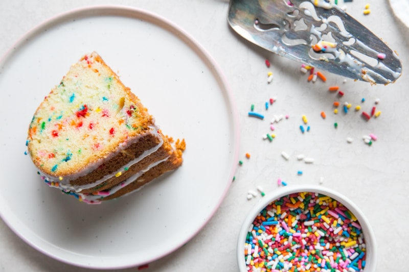 Slice of Funfetti Bundt Cake