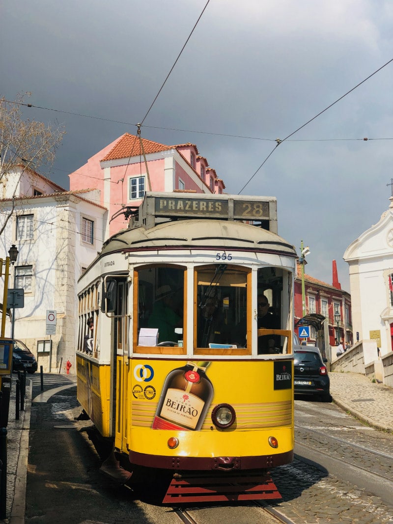 Yellow tram in Lisbon, Portugal