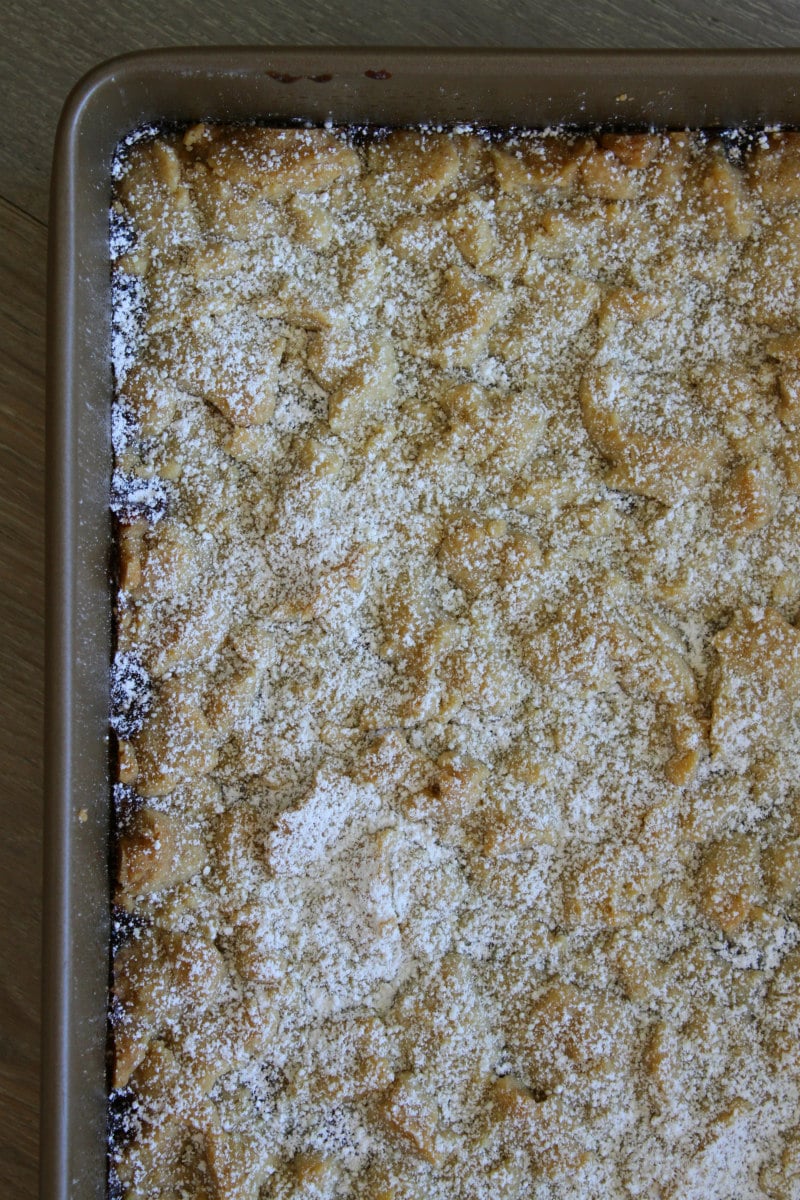 Strawberry Shortbread Bars in the pan