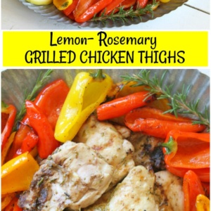 Pinterest collage image for lemon rosemary grilled chicken thighs