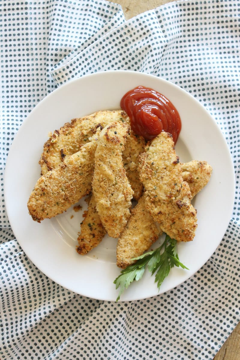 Pickle Brined Chicken Tenders served with Ketchup