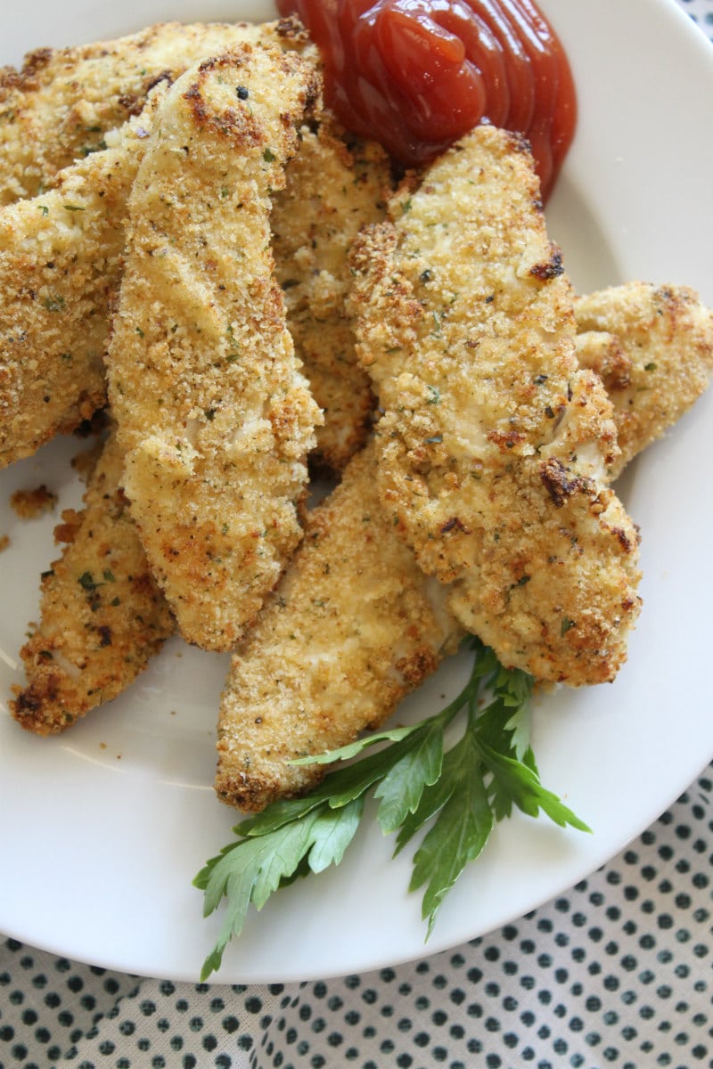 Pickled Brined Chicken Tenders served with ketchup