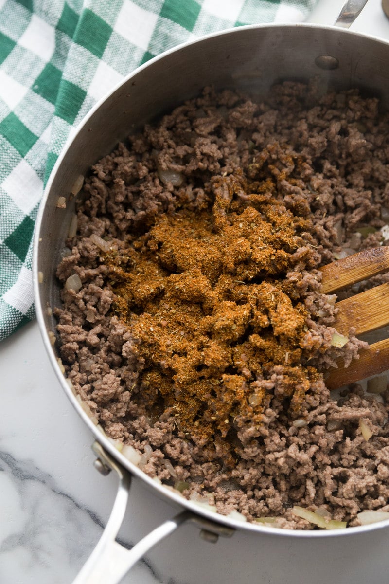 Making the meat for the Easy Taco Salad Cups