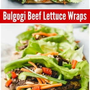 Pinterest collage image for Bulgogi Beef Lettuce Wraps