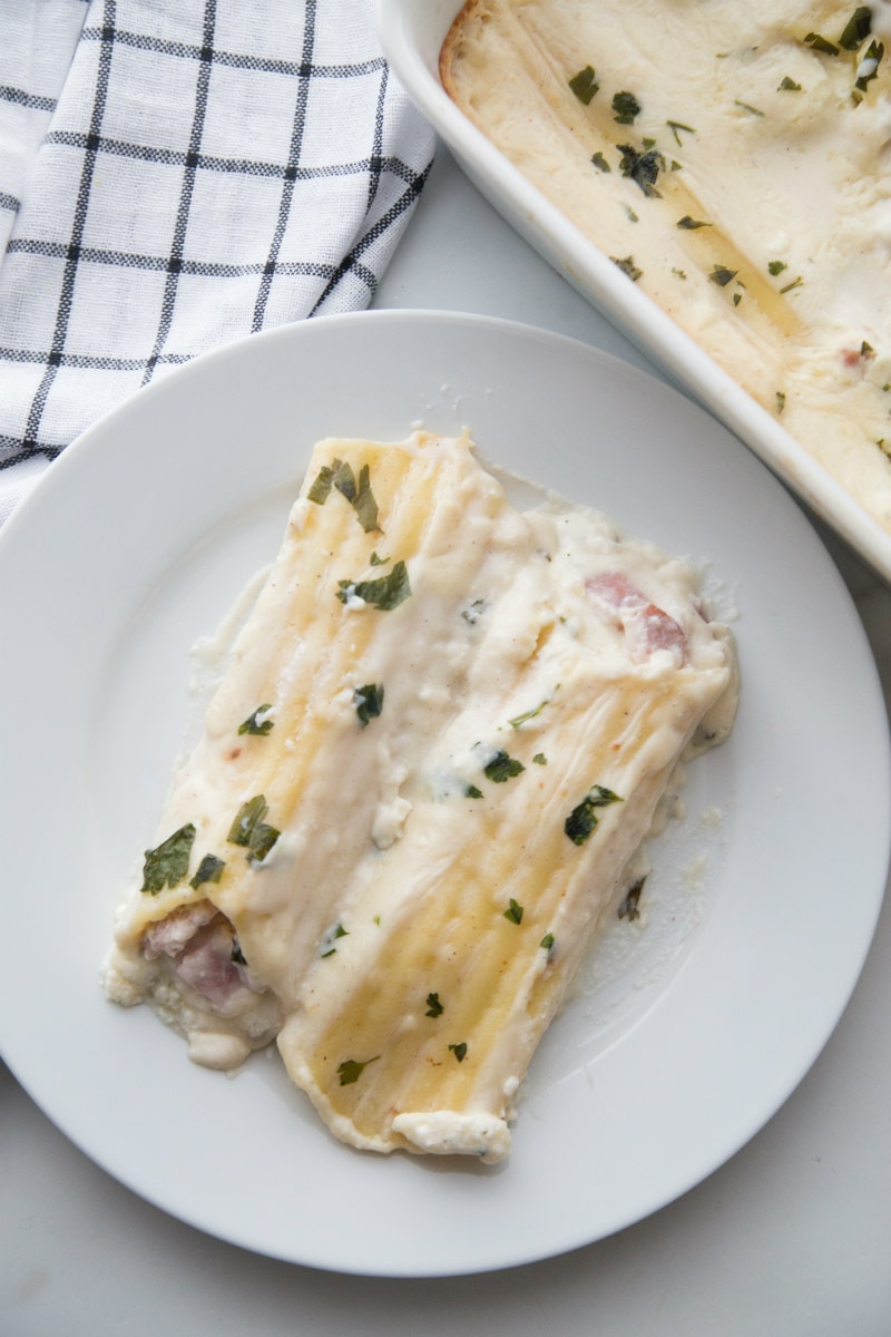 Serving of Ham and Cheese Manicotti