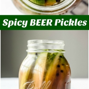 pinterest collage image for spicy beer pickles