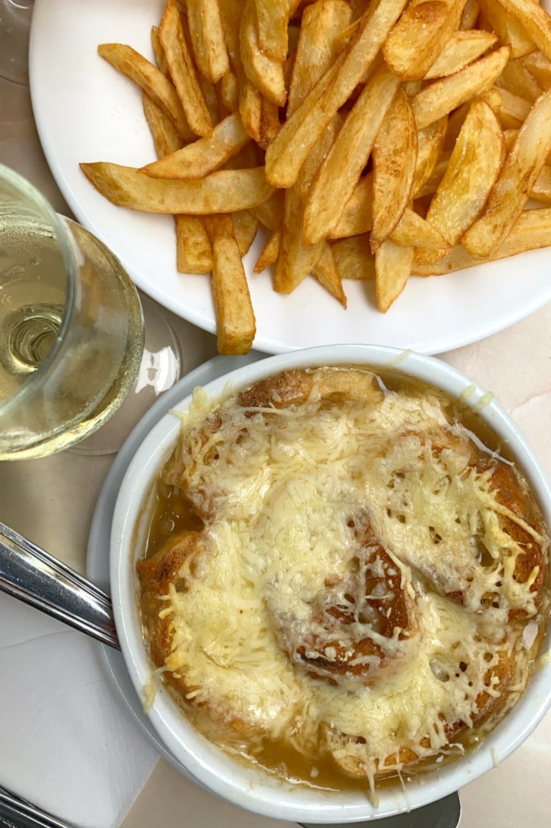 French Onion Soup and French fries in Paris