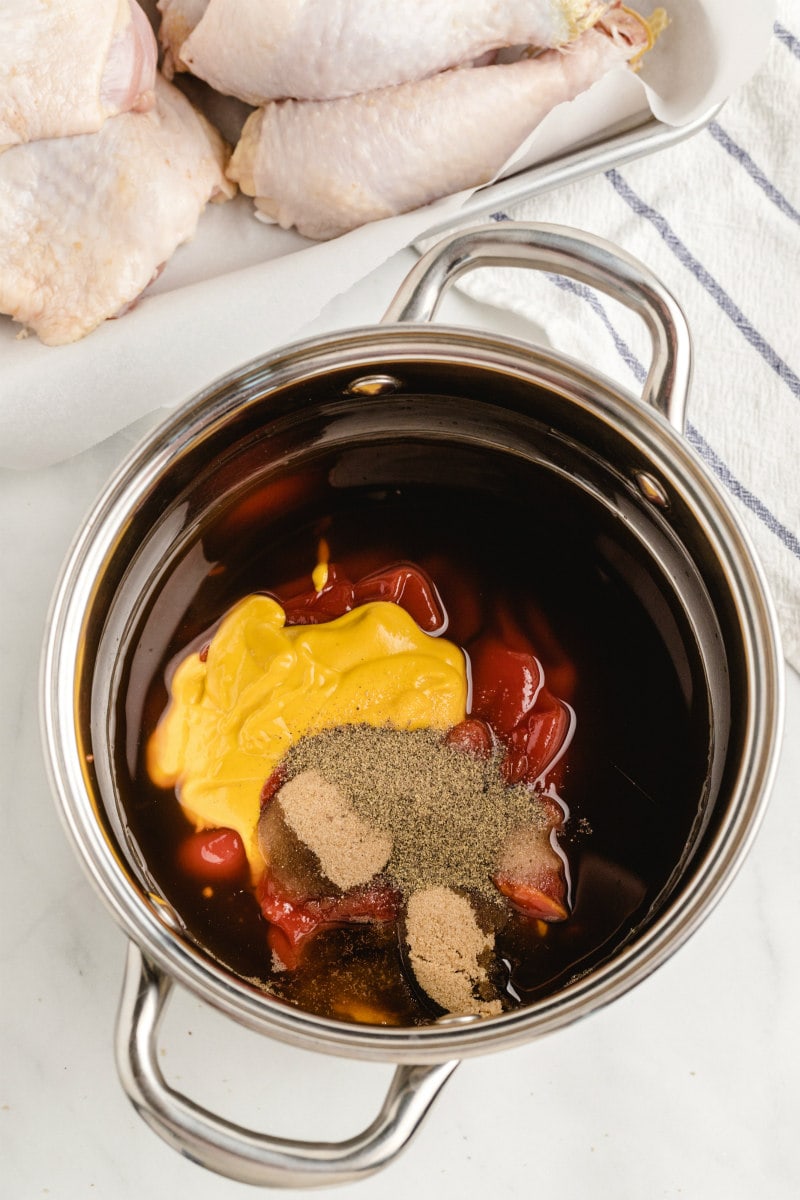 ingredients for oven baked chicken sauce in a pot