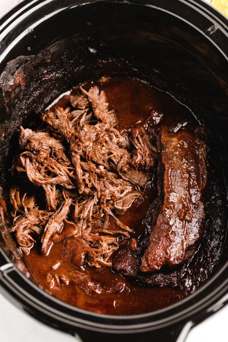 barbecued beef in a slow cooker