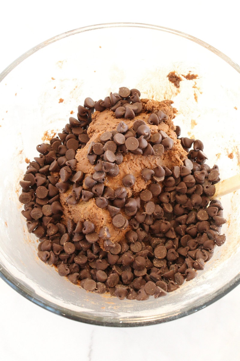 chocolate chocolate chip pudding cookie dough in a bowl
