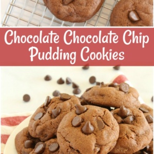 pinterest collage image for chocolate chocolate chip pudding cookies