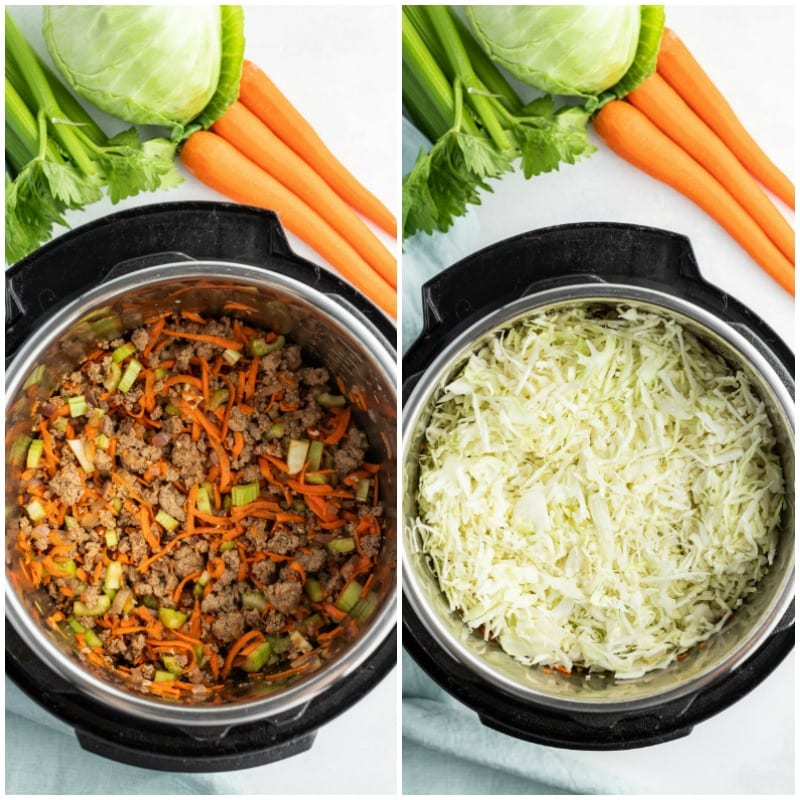 showing process of making egg roll in a bowl in the instant pot