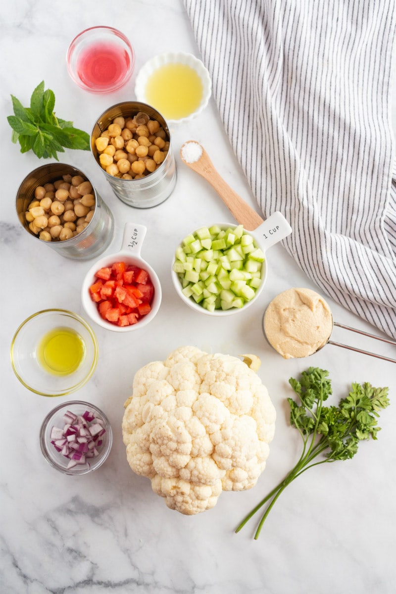 ingredients displayed for Cauliflower Tabbouleh Bowls