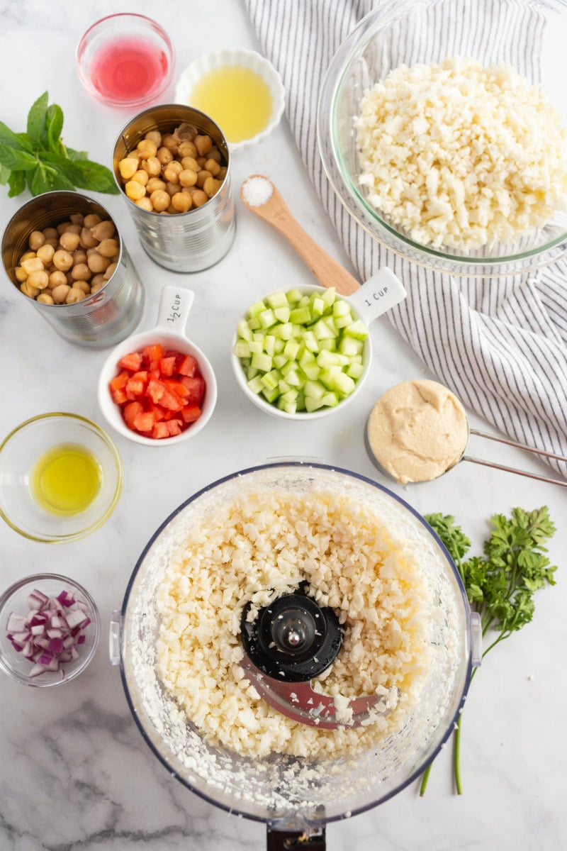 ingredients displayed for Cauliflower Tabbouleh Bowls