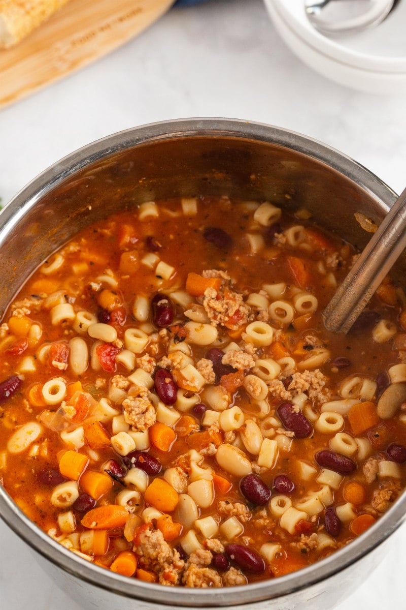 pasta e fagioli in a pot