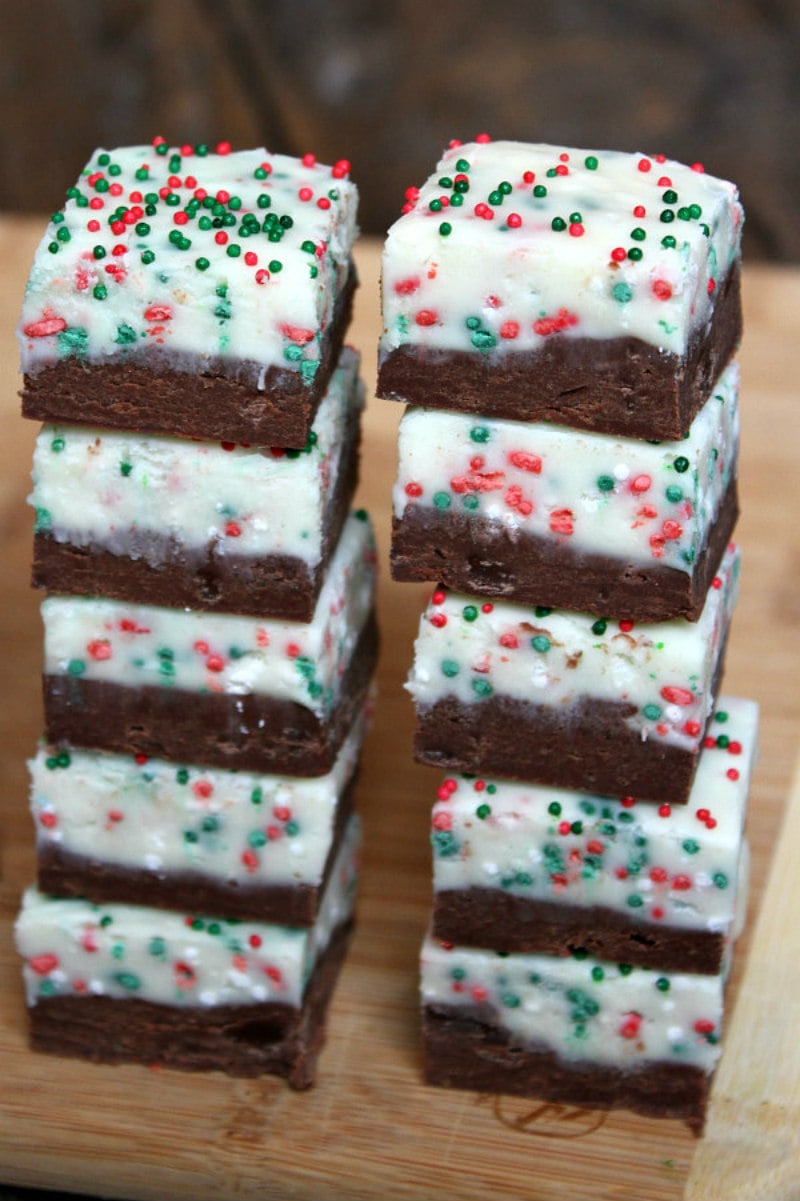 two tall stacks of Christmas Fudge