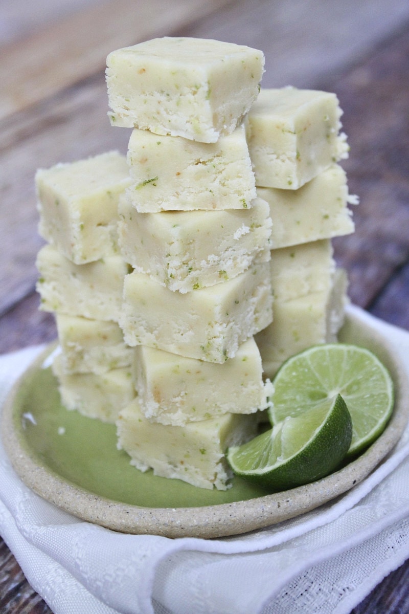 stack of key lime fudge on a plate