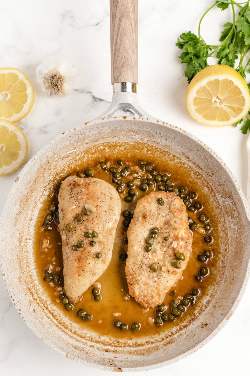 chicken piccata in skillet